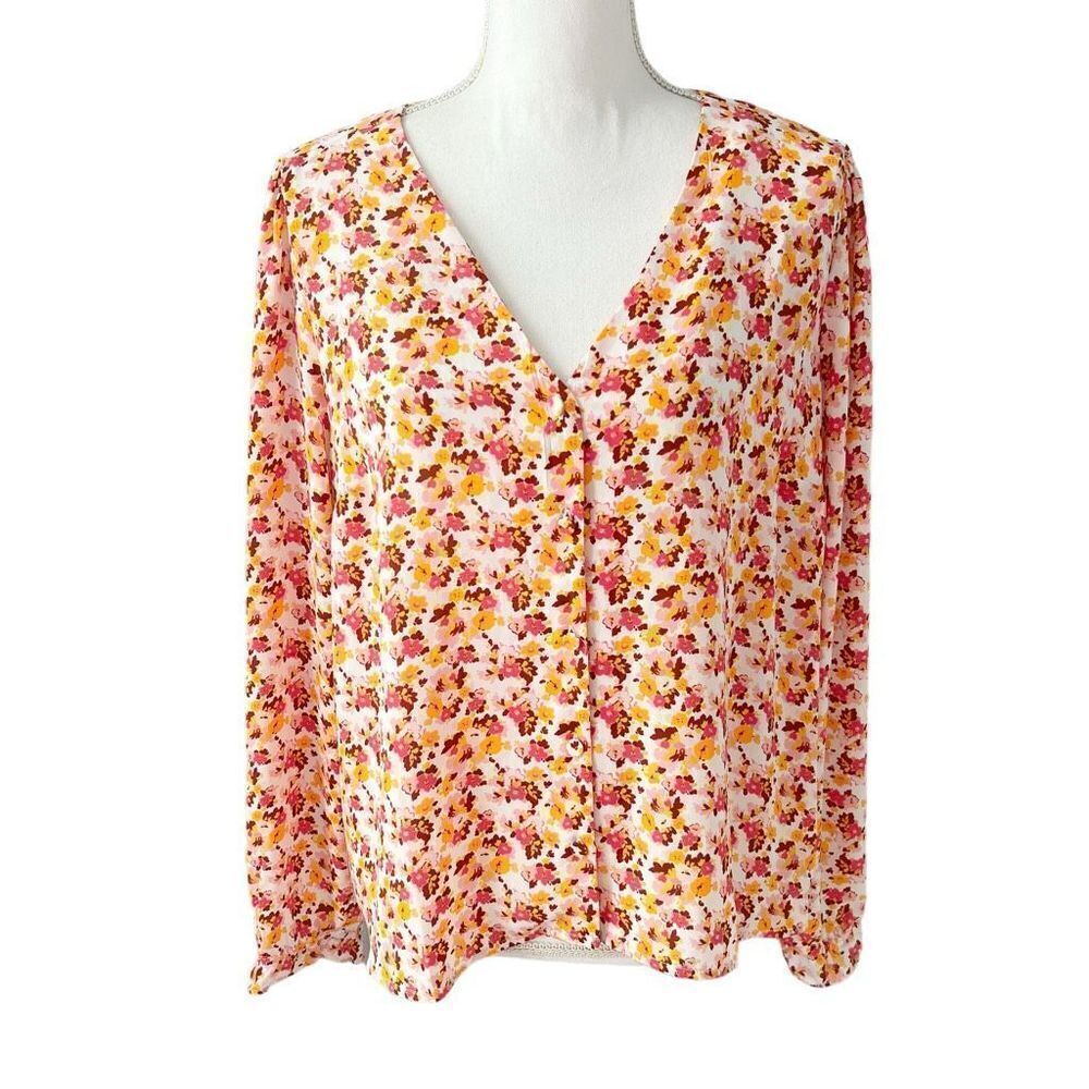 J. Crew Yellow and Orange Floral Tunic Blouse Size Large